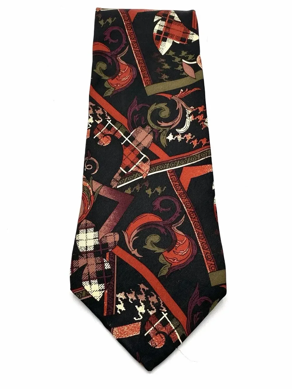 Vintage Mario Valentino Italian Silk Tie Abstract Geometric Burgundy Black